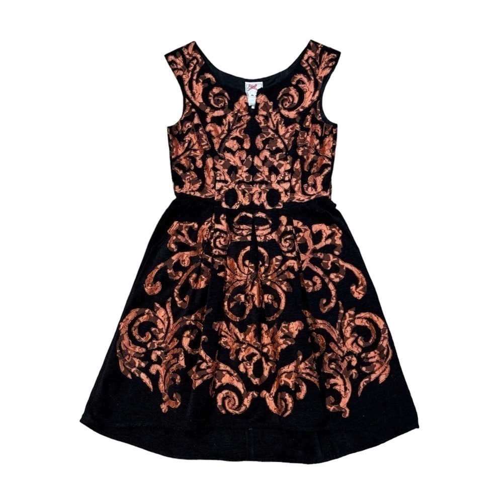 Anthropologie | Yoanna Baraschi Damask Paisley Dress Black Orange, Size 4 - Picture 4 of 8